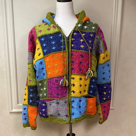 Mundo Color Sweaters - Vintage Mundo Color Wool Blend Colorful Knit Sweater